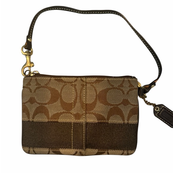 Coach Handbags - Vintage Y2K Coach Brown Signature Canvas Wristlet with Dark Brown Trim